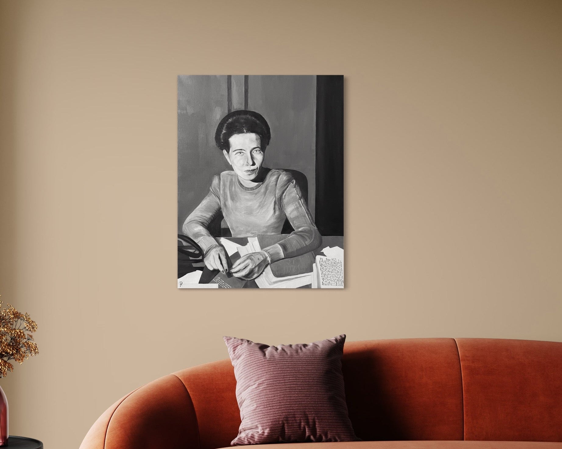 Originalt oliemaleri af Simone de Beauvoir
